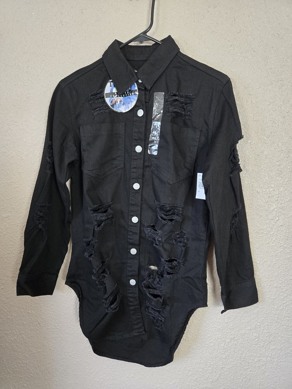 Thrill Jeans Ripped Collection Black Jacket Size Medium New With Tags #2B5759